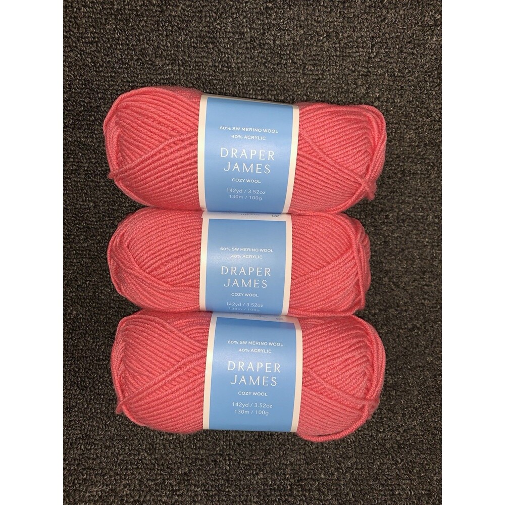 Lot Of 3 New Draper James Cozy Wool Pink Lemonade Merino Wool & Acrylic Yarn